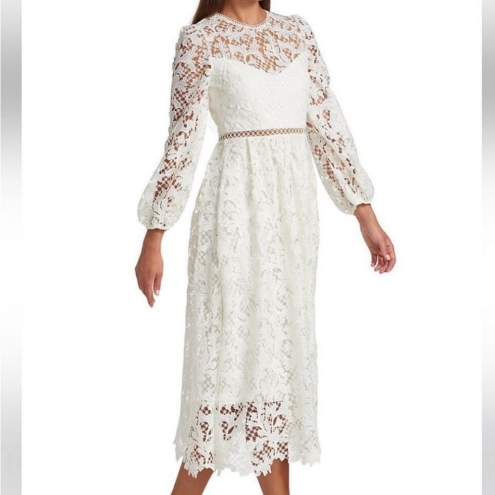 Monique Lhuillier White Embroidered Dress